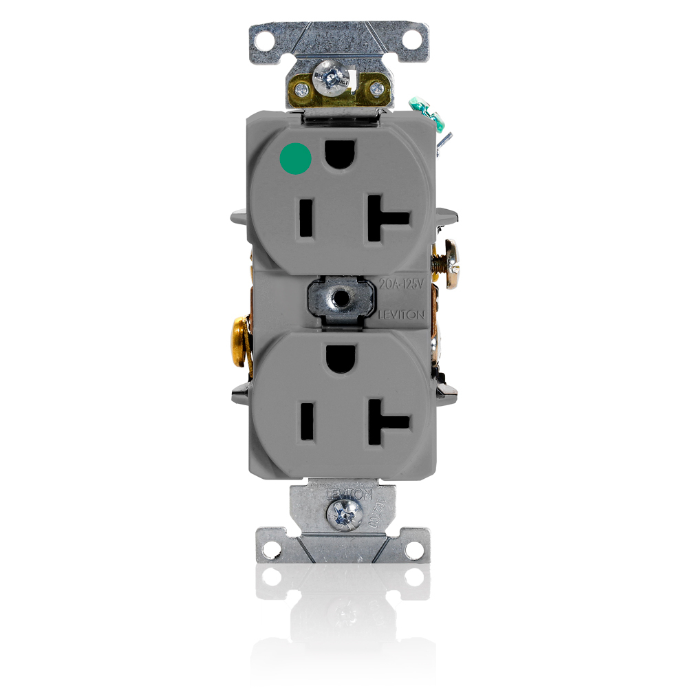 20-Amp, 125-Volt, Heavy Duty Hospital Grade, Duplex Receptacle, Straight Blade, Self Grounding, Gray