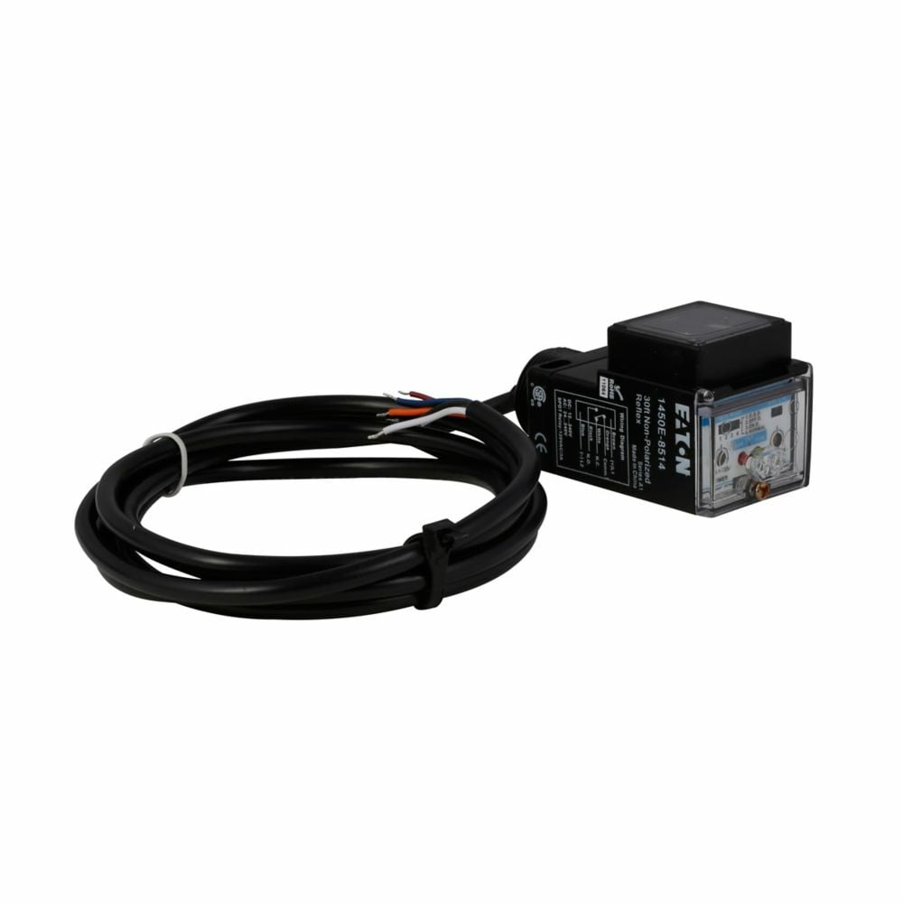 Eaton Photoelectric Sensor, Retroreflective, Forward Viewing, Output (green), power (yellow), alignment (red), 6.6 ft, 3A at 240V, PVC, Time delayed, SPDT Form C relay, 24-240 Vac, 12-240 Vdc