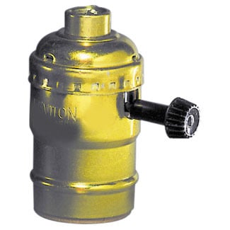 Medium Base Complete, Aluminum Shell Incandescent Lampholder, Removeable Turn Knob, Single Circuit, 1/8 IPS Tapped Bushing with Set Screw, Brass