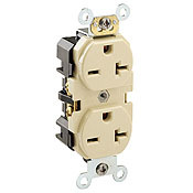 20 Amp, 250 Volt, Industrial Heavy Duty Grade, Duplex Receptacle, Straight Blade, Self Grounding, Ivory