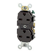 15 Amp, 250 Volt, Industrial Heavy Duty Grade, Duplex Receptacle, Straight Blade, Self Grounding, Brown