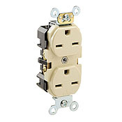 15 Amp, 250 Volt, Industrial Heavy Duty Grade, Duplex Receptacle, Straight Blade, Self Grounding, Ivory