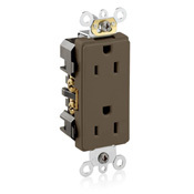15 Amp, 125 Volt, Decora Plus Duplex Receptacle, Straight Blade, Industrial Grade, Self Grounding, Brown