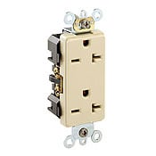20 Amp, 250 Volt, Decora Plus Duplex Receptacle, Straight Blade, Commercial Grade, Self Grounding, White