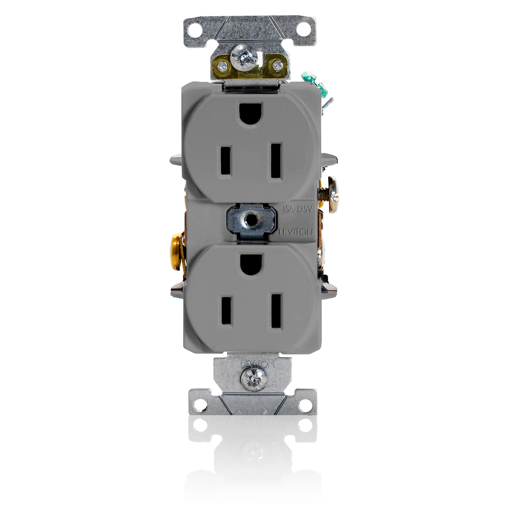 15 Amp, 125 Volt, Industrial Series Heavy Duty Specification Grade, Duplex Receptacle, Straight Blade, Self Grounding, Gray