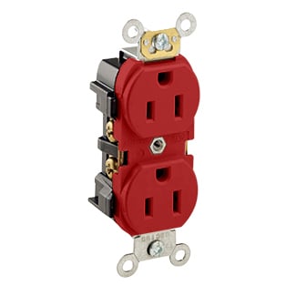 15 Amp, 125 Volt, Industrial Series Heavy Duty Specification Grade, Duplex Receptacle, Straight Blade, Self Grounding, Red