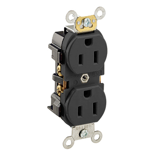 15 Amp, 125 Volt, Industrial Series Heavy Duty Specification Grade, Duplex Receptacle, Straight Blade, Self Grounding, Black