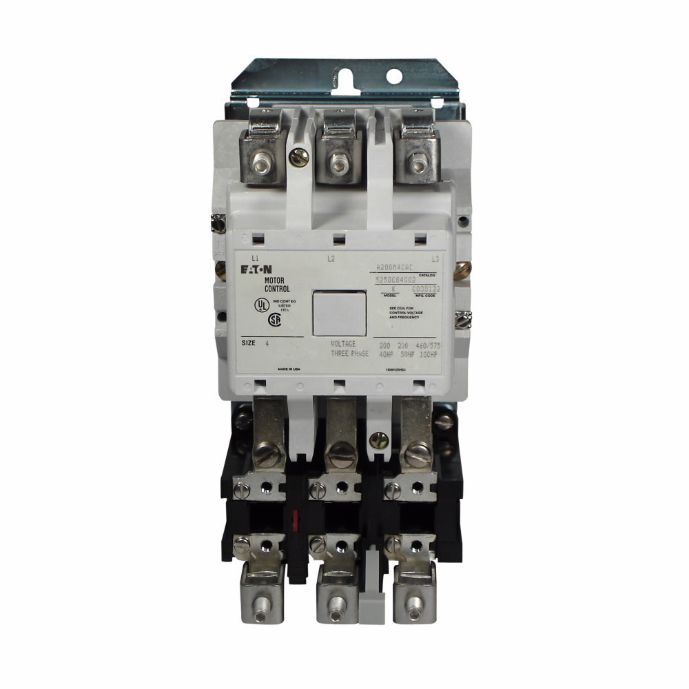 Eaton Freedom NEMA motor control starter, 120V/60 Hz or 110V/50 Hz coil voltage, Size 4, 40 hp at 208V, 50 hp at 240V, 100 hp at 480,600V, A200 series, Ambient Compensated Overload Relay with Auto-Reset, Non-Reversing Starter, 135A, 3-pole