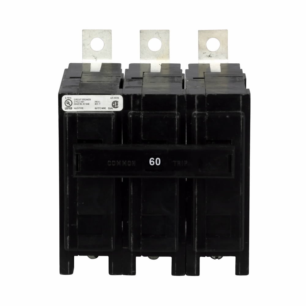 Eaton Quicklag Industrial Thermal-Magnetic Circuit Breaker, Three-pole, 60A, 22 kAIC, 240V, Bolt-on