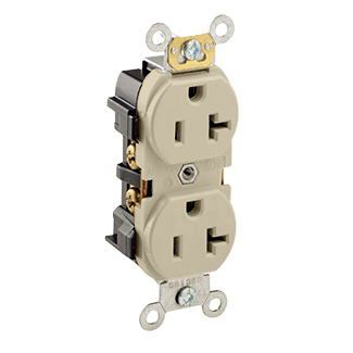 20-Amp, 125 Volt, Industrial Heavy Duty Grade, Duplex Receptacle, Straight Blade, Self Grounding, Ivory