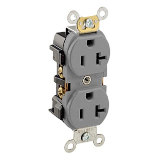 20-Amp, 125 Volt, Industrial Heavy Duty Grade, Duplex Receptacle, Straight Blade, Self Grounding, Gray