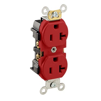 20-Amp, 125 Volt, Industrial Heavy Duty Grade, Duplex Receptacle, Straight Blade, Self Grounding, Red