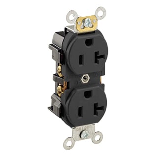 20-Amp, 125 Volt, Industrial Heavy Duty Grade, Duplex Receptacle, Straight Blade, Self Grounding, Black