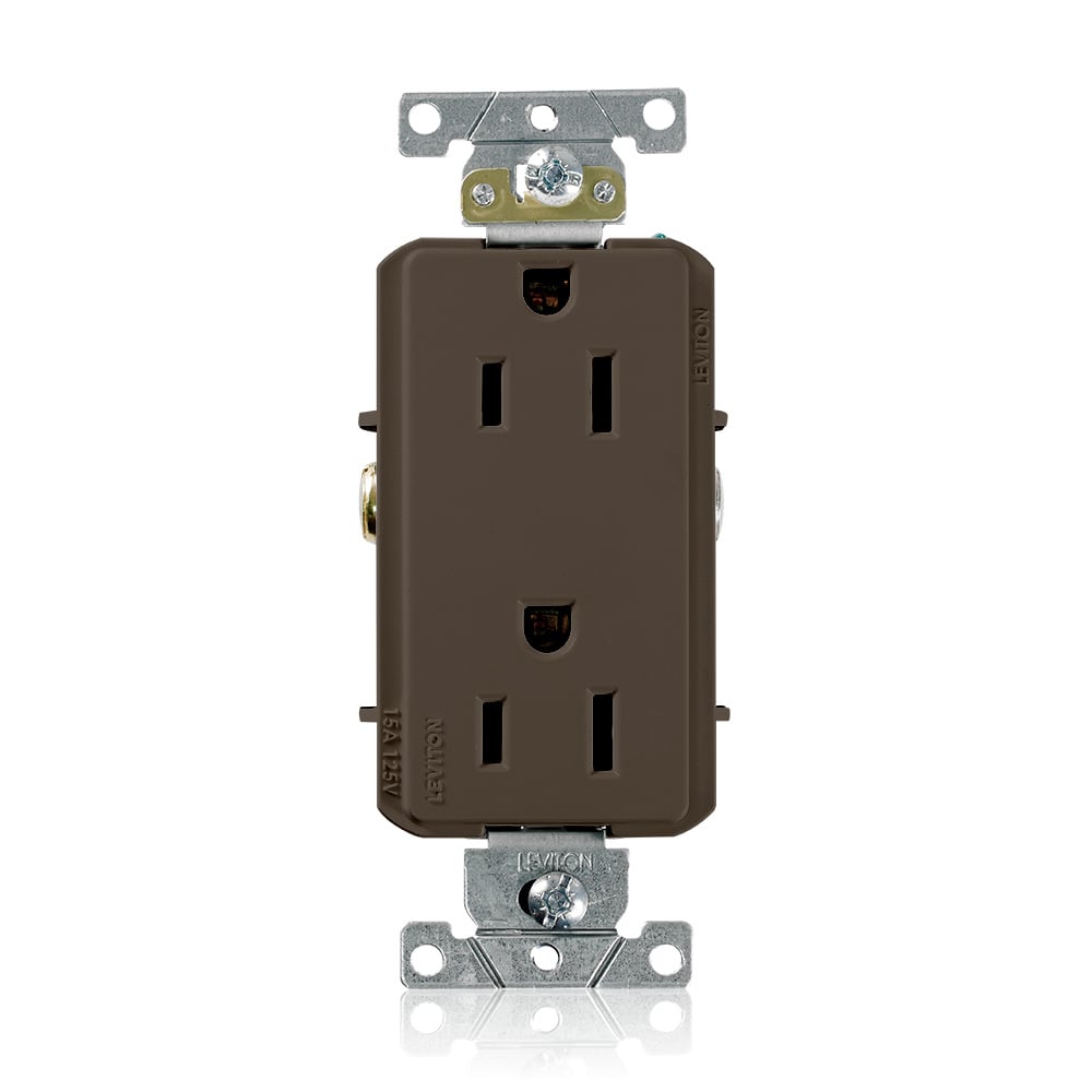 15-Amp, 125-Volt, Decora Plus Duplex Receptacle, Straight Blade, Commercial Grade, Self Grounding, Brown