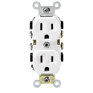 15-Amp, 125-Volt, Narrow Body Duplex Receptacle, Straight Blade, Commercial Grade, Self Grounding, White