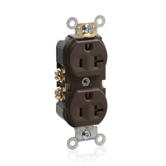 20 Amp, 125 Volt, Narrow Body Duplex Receptacle, Straight Blade, Commercial Grade, Self Grounding, Brown