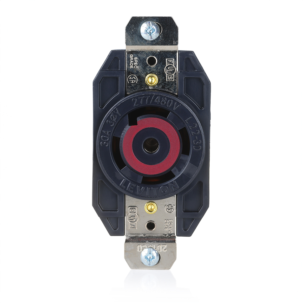 30 Amp, 277/480 Volt- 3PY, Flush Mounting Locking Receptacle, Industrial Grade, Grounding, Black