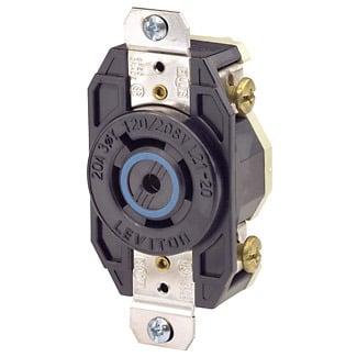 20 Amp, 120/208 Volt- 3PY, Flush Mounting Locking Receptacle, Industrial Grade, Grounding, V-0-Max, Black