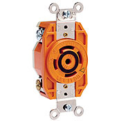 20 Amp, 277/480 Volt 3PY, NEMA L22-20R, 4P, 5W, Flush Mtg Locking Receptacle,Industrial Grade, Isolated Ground, V-0-MAX - Orange
