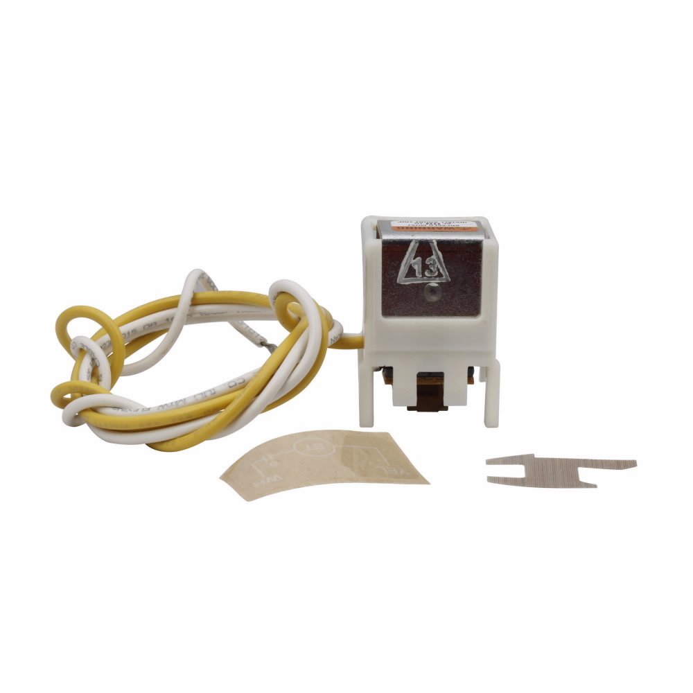 Eaton molded case circuit breaker accessory shunt trip, Shunt trip factory installation kit, 48-127 V or 48-60 Vdc, Pigtail leads, For type F-frame HMCP breakers, Frame J-K, Series C, Right-hand mounting