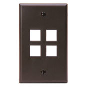 Single-Gang QuickPort Wallplate, 4-Port, Brown