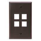 Single-Gang QuickPort Wallplate, 4-Port, Brown
