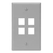 QuickPort Wallplate, Single Gang, 4-Port, Grey