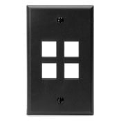 Single-Gang QuickPort Wallplate, 4-Port, Black