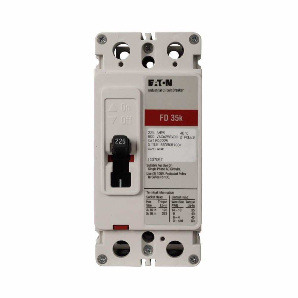 FD2050L C Series Type FD Molded Case Circuit Breaker, 600 V AC/250 V DC, 50 A, 35 kAIC at 480 VAC/65 kAIC at 240 VAC Interrupt, 2 Poles, Thermal Magnetic Trip