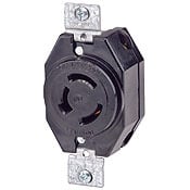 20 Amp, 125/250 Volt, Flush Mounting Locking Receptacle, Industrial Grade, Non-Grounding, Black