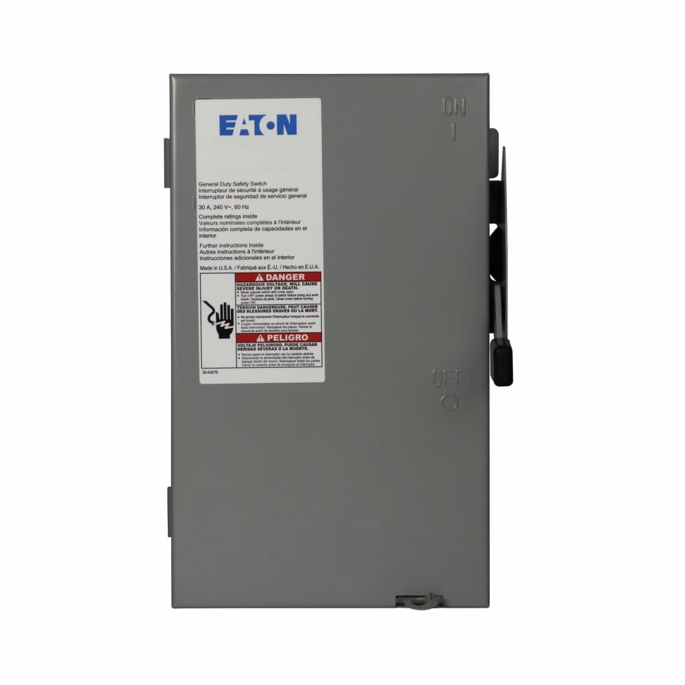 Eaton General duty non-fusible safety switch, single-throw, 30 A, NEMA 1, Indoor, Painted steel, Three-pole, Three-wire, 240 V