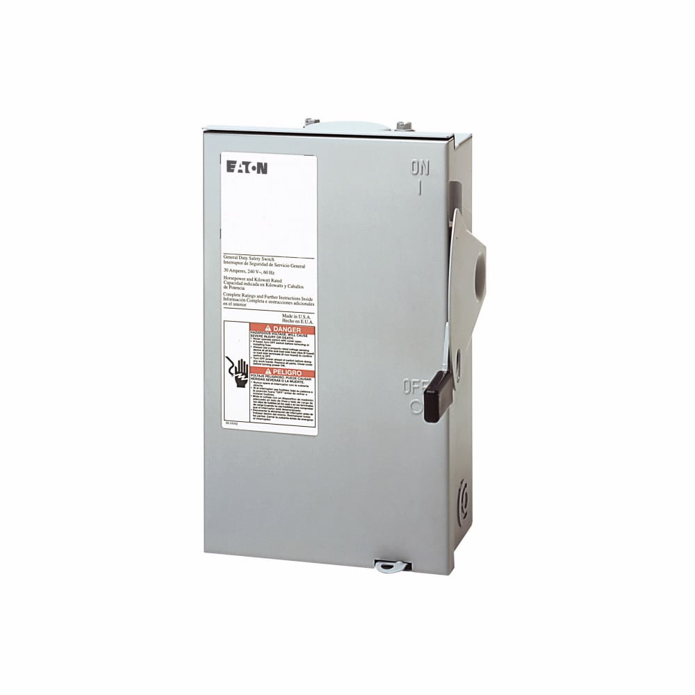 Eaton General duty non-fusible safety switch, single-throw, 30 A, 240 V, NEMA 3R, Rainproof, Painted galvanized steel, Two-pole, Two-wire