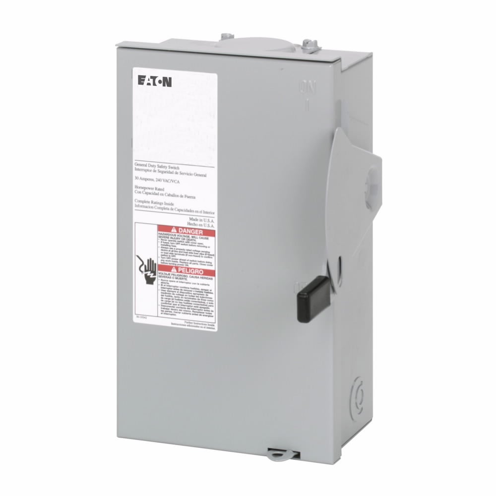 Eaton General duty cartridge fuse safety switch, 30 A, NEMA 3R, Red painted galvanized steel, Class H fuses, Fusible with neutral, Two-pole, Three-wire, Category: general duty safety switch, 240 V