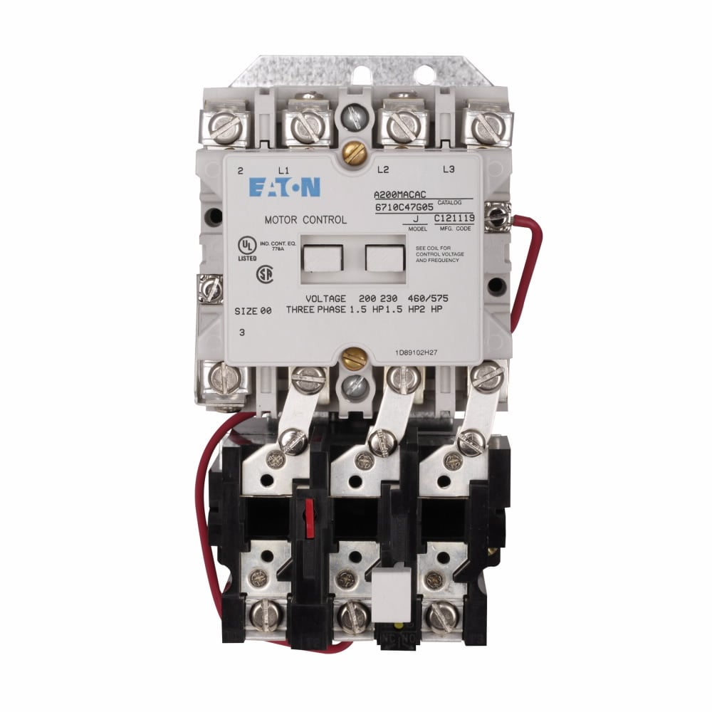 Eaton Freedom NEMA motor control starter, Non-Reversing Starter, 120V/60 Hz or 110V/50 Hz coil voltage, 9A, Three-pole, 1/3 hp at 115V, 1-1/2 hp at 208,240V, 2 hp at 480,600V, A200 series, Wired for Separate Control