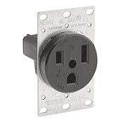 50 Amp, 250 Volt, NEMA 6-50R, 2P, 3W, Flush Mtg Receptacle, Straight Blade, Industrial Grade, Grounding, Side Wired, Steel Strap- Black