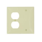 2-Gang 1-Duplex 1-Blank Device Combination Wallplate, Thermoplastic Nylon, Box Mount, Ivory