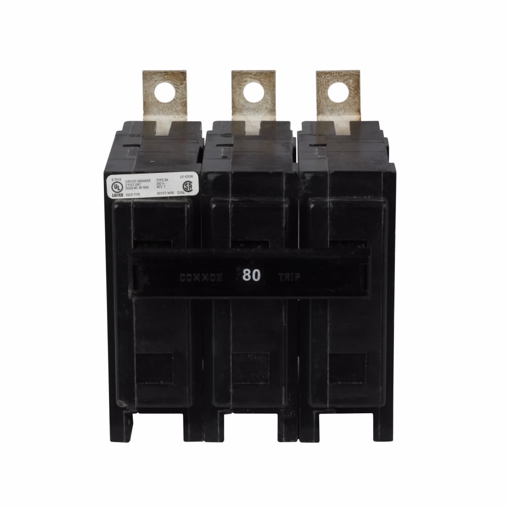 Eaton BAB thermal magnetic circuit breaker,Quicklag industrial thermal-magnetic circuit breaker,80 A,10 kAIC,Three-pole,240 V,Non-Interchangeable,Q32,BAB,24/48 Vdc Shunt trip