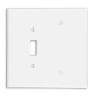 2-Gang 1-Toggle 1-Blank Device Combination Wallplate, Oversized, Thermoset, Box Mount, White