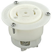 20 Amp, 250 Volt, 10 Amp 600 Volt AC, 4P, 5W, Non-NEMA, Locking Flanged Outlet, Grounding, Industrial Grade, White