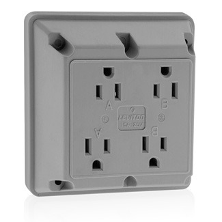 15 Amp, 125 Volt, Industrial Series Extra Heavy Duty Grade, 4-In-1 Receptacle, Straight Blade, Grounding, Gray