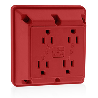 15 Amp, 125 Volt, Industrial Series Extra Heavy Duty Grade, 4-In-1 Receptacle, Straight Blade, Grounding, Red