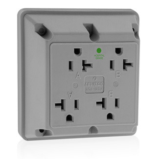 20 Amp, 125 Volt, Industrial Series Extra Heavy Duty Hospital Grade, 4-In-1 Receptacle, Straight Blade, Grounding, Grounding, Gray