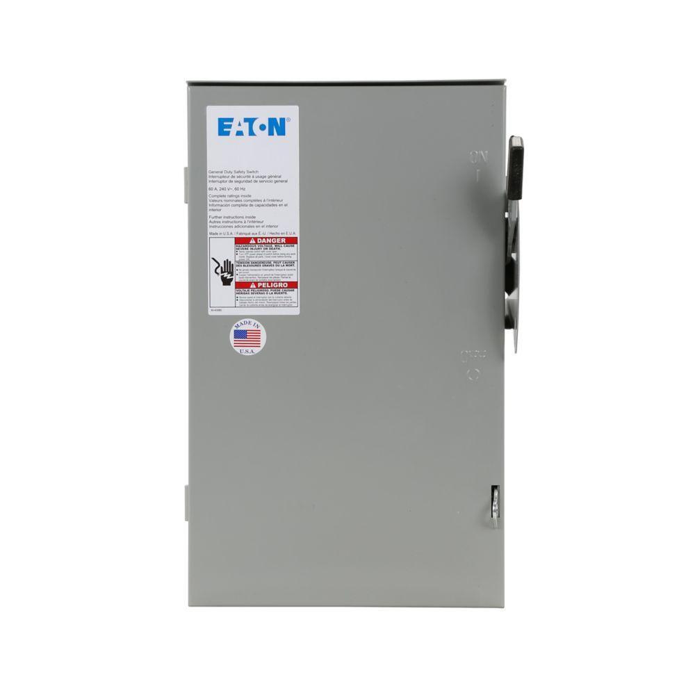 DG222URB DG Series Non-Fusible Rainproof General Duty Safety Switch, 240 V AC, 60 A, 10 hp, DPST Contact, 2 Poles