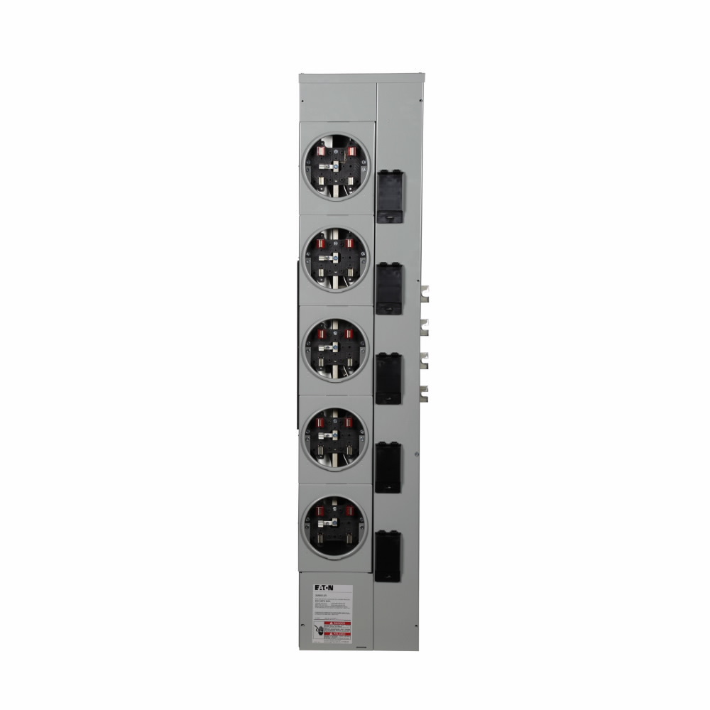 Eaton's Three-Phase Residential Meter Stack Module, Group Metering Type, 125A, Aluminum Bus 800 Ampere, No bypas,s Indoor/outdoor, Five-jaws, 5 Sockets, Three-phase in, single-phase out, Ring Security, 120/208V