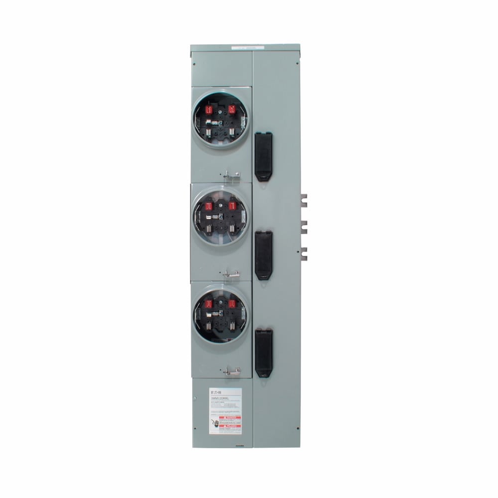 Eaton's Three-Phase Residential Meter Stack Module, Group Metering Type, 200A, Aluminum Bus 800 Ampere, No bypass, Outdoor, Five-jaws, 3 Sockets, Three-phase in, single-phase out Ringless Security, 120/208V