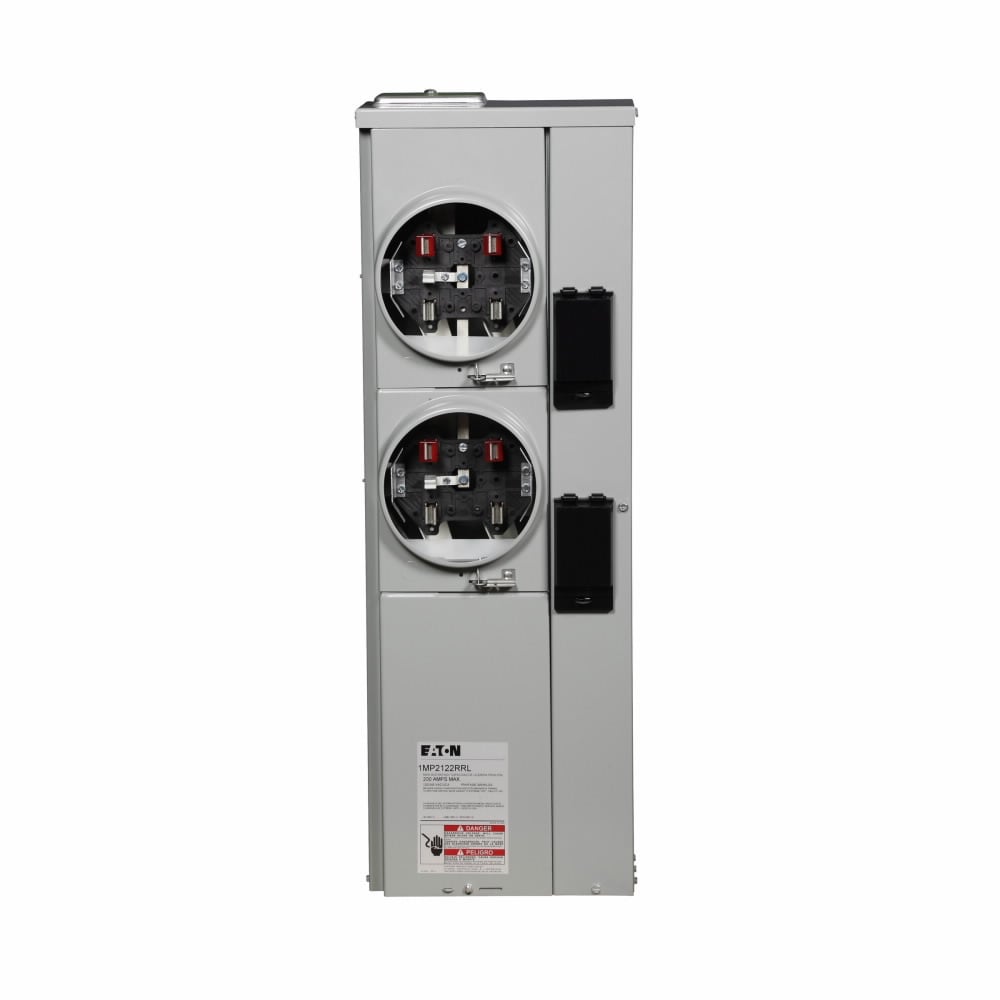 Eaton meter pack, Socket amperage: 125A, Amperage rating: 125A, Aluminum, Bus rating: 200A, No bypass, Indoor/outdoor, Up to 100 KAIC, Five-jaw, 2 Sockets, Single-phase in/single-phase out, Ringless, 120/240 Vac