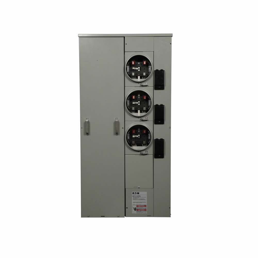 Eaton meter pack, Socket amperage: 125A, Amperage rating: 125A, Aluminum, Bus rating: 400A, No bypass, Indoor/outdoor, Up to 100 KAIC, Five-jaw, 3 Sockets, Single-phase in/single-phase out, Ringless, 120/240 Vac, NEMA 3R