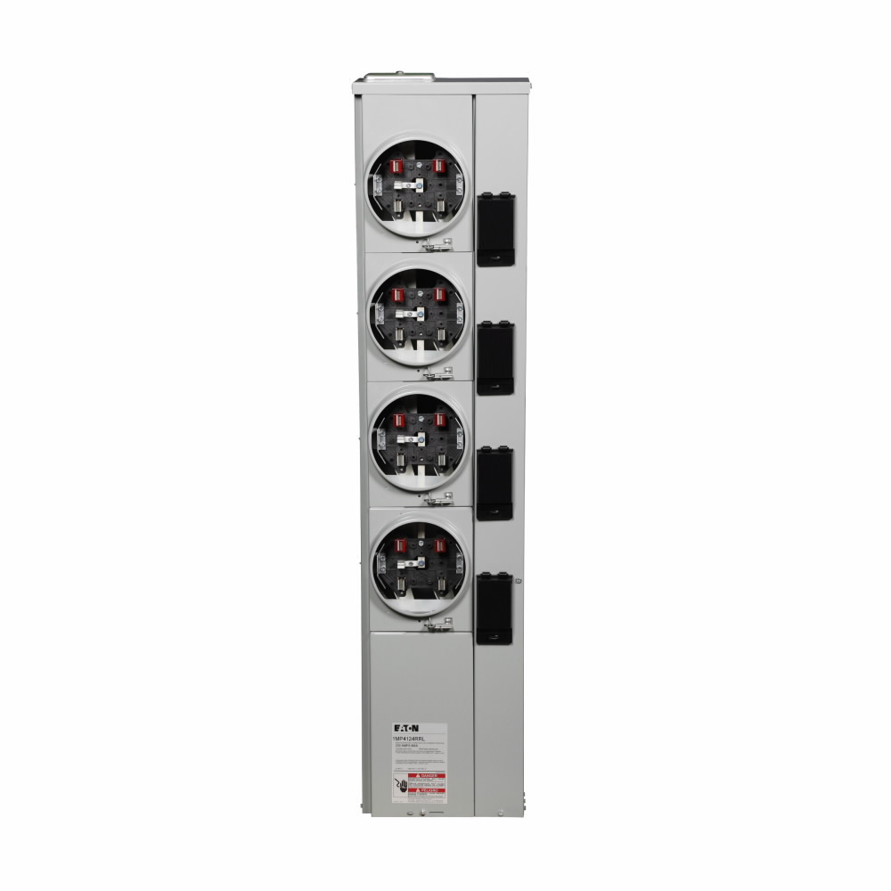 Eaton meter pack, Socket amperage: 125A, Amperage rating: 125A, Aluminum, Bus rating: 400A, No bypass, Indoor/outdoor, Up to 100 KAIC, 4 Sockets, Five-jaw, Single-phase in/single-phase out, Ringless, 120/240 Vac