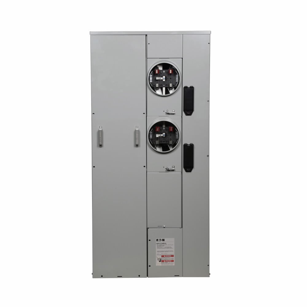 Eaton meter pack, Socket amperage: 200A, Amperage rating: 200A, Aluminum, Bus rating: 400A, No bypass, Indoor/outdoor, Up to 100 KAIC, Five-jaw, 2 Sockets, Single-phase in/single-phase out, Ringless, 120/240 Vac