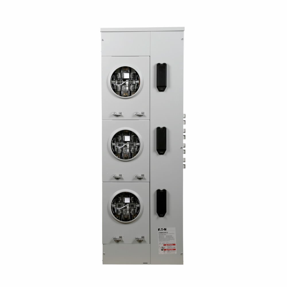 Eaton's 37MM Three-Phase Commercial Meter Stack Modules, 225A, Aluminum Bus 1200 Ampere, Lever bypass Seven-jaws 3 Socket Three-phase in, three-phase out Factory A-B Phase Balance, Ringless Security , 225 Ampere Socket Ampere, 208Y/120V